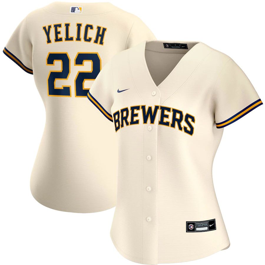 Womens Milwaukee Brewers 22 Christian Yelich Nike Cream Home Replica Player MLB Jerseys